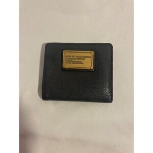 Marc by Marc Jacobs Black Pebbled Leather Bifold Wallet Gold Hardware